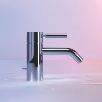 Monomando de lavabo cilíndrico en cromo con palanca lateral