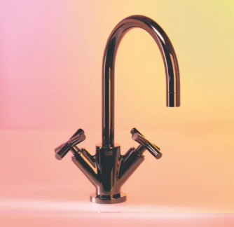 Mezcladora de lavabo bicomando central con cuello curvo