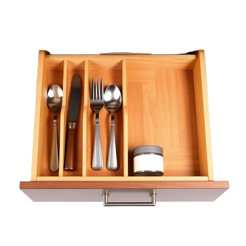 Cajón de cocina con cubertero y divisores de madera