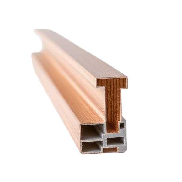 Perfil arquitectónico de aluminio con acabado apariencia madera