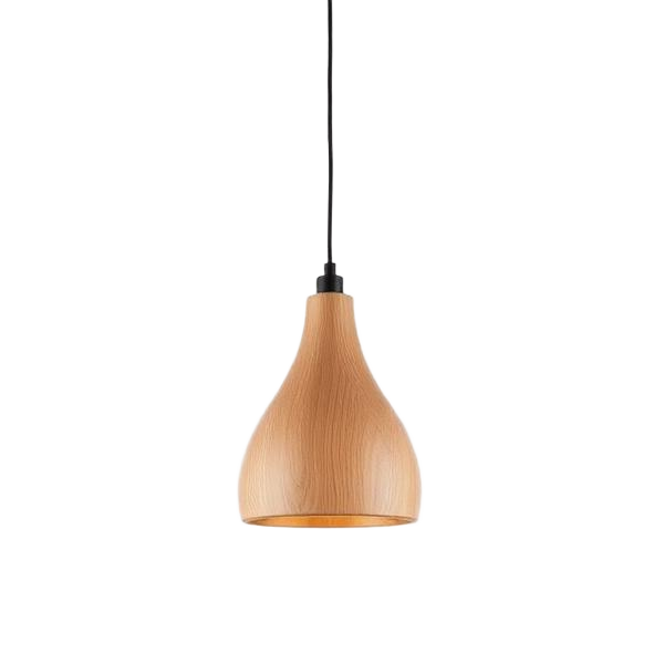 Lámpara colgante con pantalla de madera y cable negro